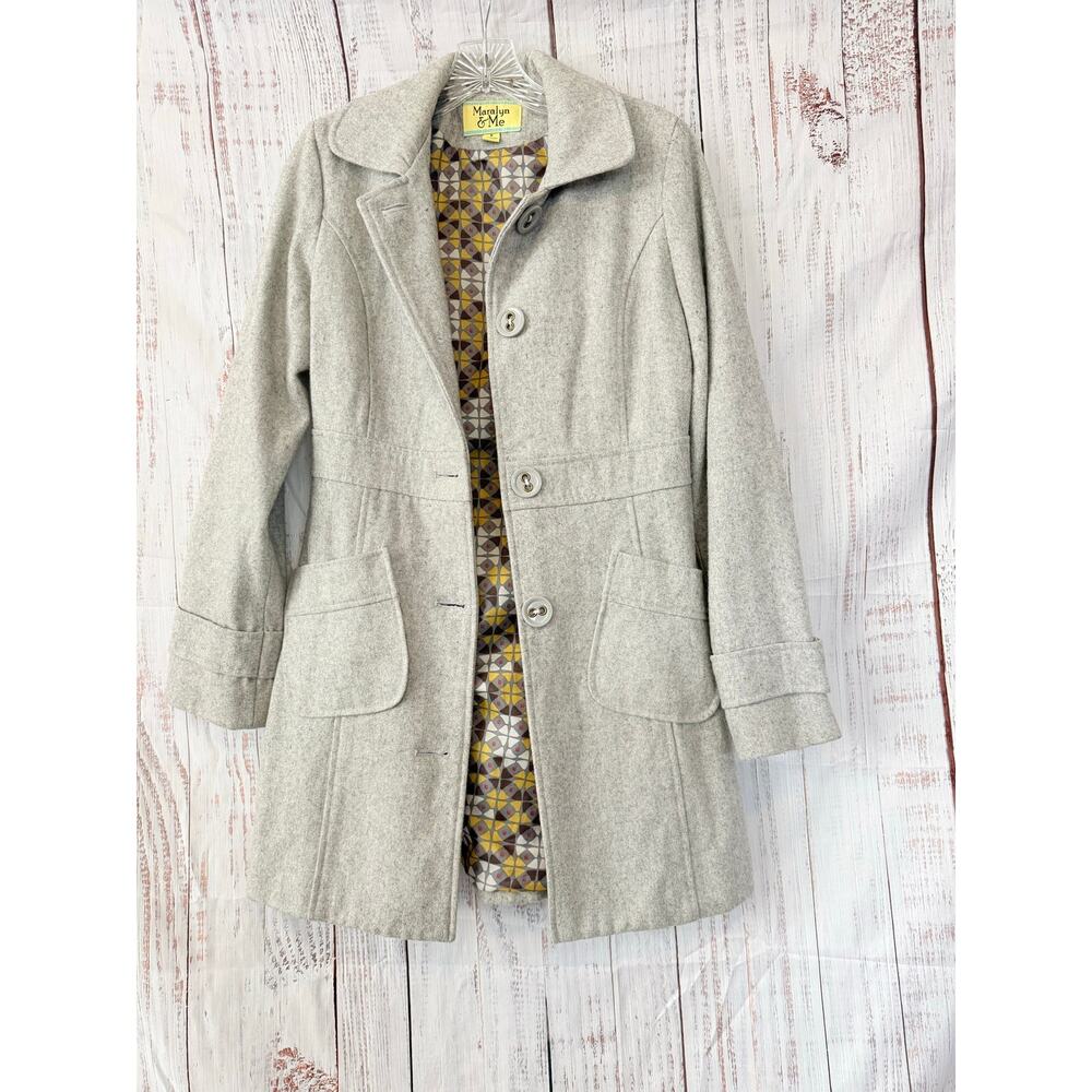 Maralyn & Me Wool Blend Coat Women’s Small Gray Button Front Peacoat Jacket - Picture 2 of 7